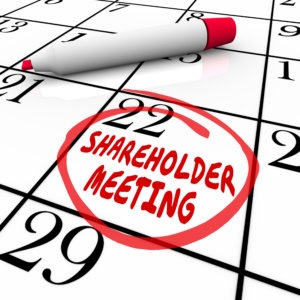 Shareholder Meeting day and date circled on a calendar or schedule as a reminder for investors and financial planners to see a presentation on a company or business